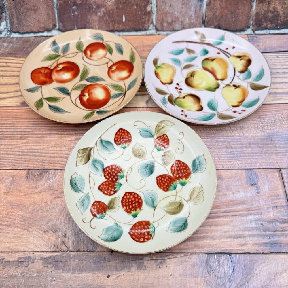 Vintage Lefton Hand-Painted Fruit China Decorative Plates Set of 3 Japan Kitschy